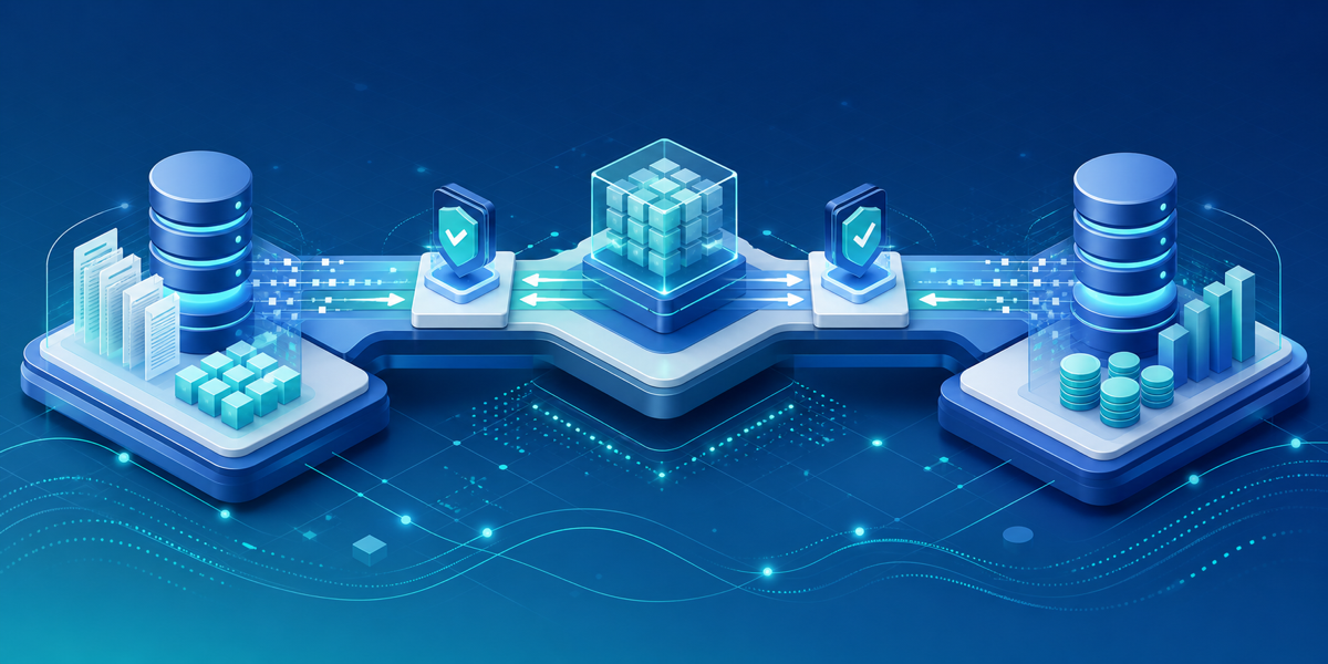 Controlled ERP data migration and reconciliation illustration